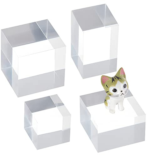 OLYCRAFT 4Pcs Acrylic Display Cubes 4 Sizes Clear Display Bases for Jewelry