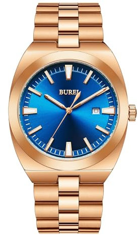 BUREI Orologio da Uomo in Acciaio Inox, Analogico, Impermeabile con Data, Classico, Affari, al Quarzo