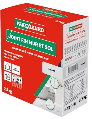 PAREXLANKO - Joint Fin Mur et Sol - Brume - Joint en Poudre Hydrofugé pour Carrelage (1 à 6 mm) - Intérieur - Adapté aux Pièces Humides - 2,5 kg