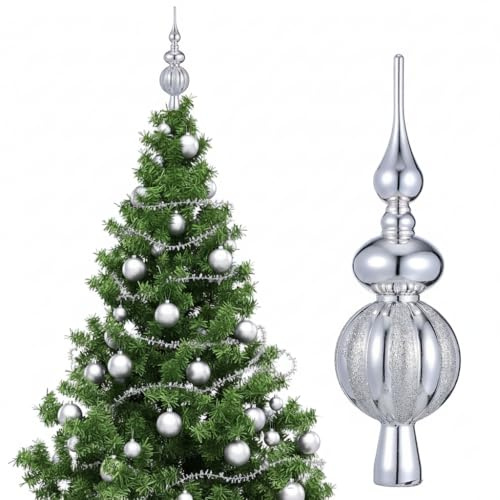 Housoutil Julgransspets, 3-stegs silver sfärisk julgransspets, julgransprydnad av plast, vintage, för jul, julgransprydnad