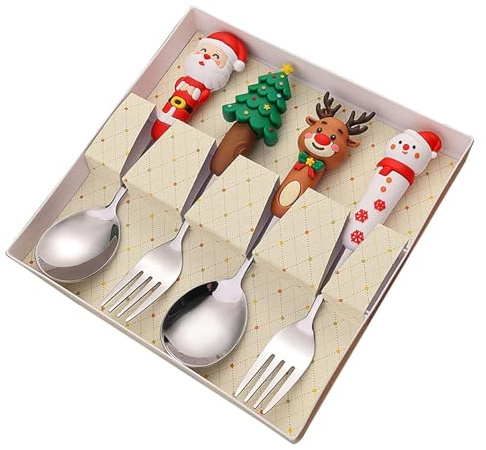 Vistaprint Weihnachts-Service-Set, 4-teilig, aus Edelstahl, Weihnachtsgeschirr-Set – Vistaprint Kochgeschirr für Weihnachtsvorspeisen, Besteck-Set aus Stahl