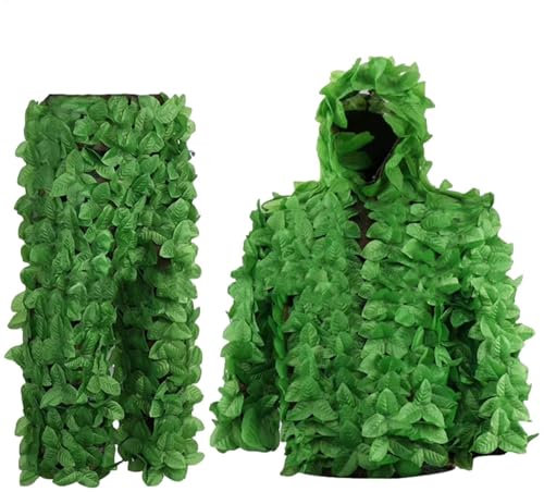 Jagdanzug Mit 3D-Blättern - Tarnanzug Für Verdeckung, Leichter Ghillie-Anzug | Grüne Wald-Tarnung Für Leise Bewegungen, Waldjagdausrüstung | Dschungelanzug