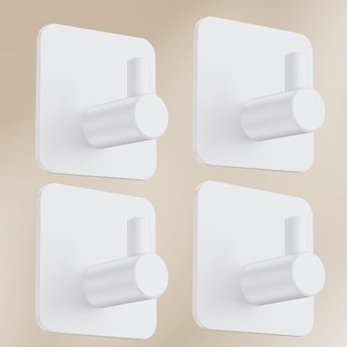 Aikzik 4 Self Adhesive Hooks, Extra Sticky and Strong, Stick on Hooks for Hanging up to 8KG, Coat Hook on Wall or Door for Towel, Coat, Hat, Key - White