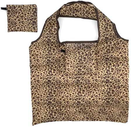 1 sac à provisions pliable - Motif léopard - 46 x 66 cm - Réutilisable - Grand sac de transport pliable - Sac fourre-tout léger à séchage rapide pour les courses, les voyages, les excursions