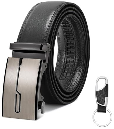 WERFORU Ceinture Homme Automatique, Ceinture à Cliquet Sans Trou Ajustable avec Porte-clés Gratuit pour Costume et Jeans, Large 3,5 cm