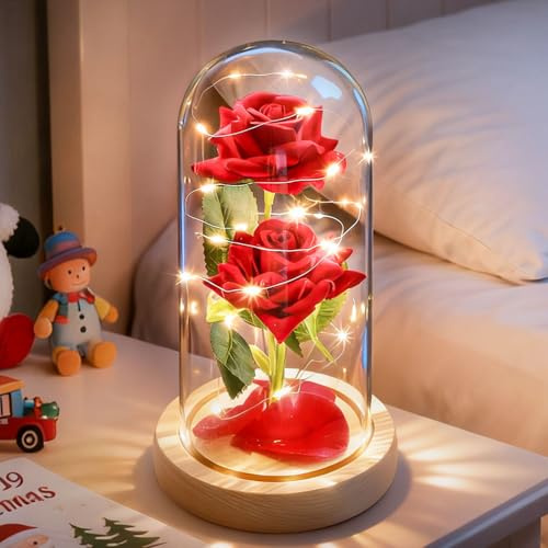 ADAZ Galaxy Rose Gift for Her,Light Up Rose Flowers for Women/Wife/Mother/Girlfriend,Artificial Flower Rose in Glass Dome Present for Christmas,Birthday,Anniversary