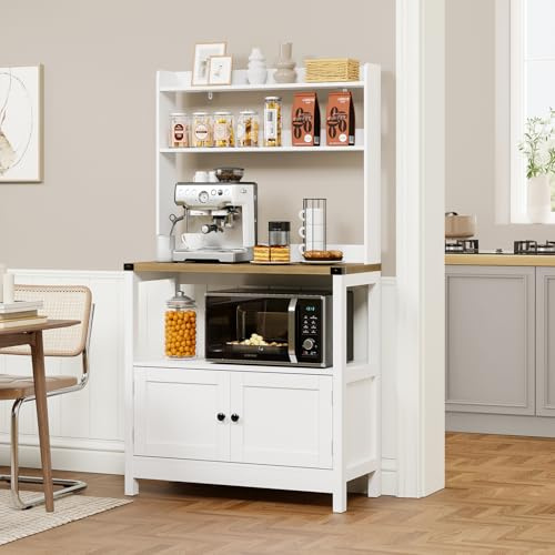 Lomojo Microwave Standing Baker's Racks 5-Tiers Cabinet (White and Brown)