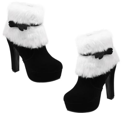 WATIIFUFU Christmas Vinterstövlar för Kvinnor Plyschfodrade Höga Tjock Plattform Ankelboots med Jultema Bekväma Korta Stövlar för Fest och Vardag Svart