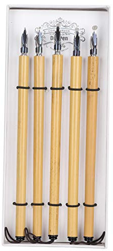 Cryfokt Vintage Bamboo Dip Pen Set Smooth Strokes Kalligrafi Ritsats för Konstnärer och Serietecknare (Rund spetssats)