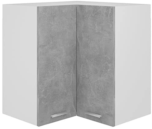 Qnhdfrt Lyon - Armario colgante de esquina con 2 estantes, armario de cocina de pared, mueble de cocina de madera en color gris hormigón, 57 x 57 x 60 cm