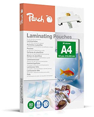 Peach Laminierfolien A4 - 80 mic - 100 pouches - glänzend - Premiumqualität für beste Laminierergebnisse - kompatibel mit Geräten aller Markenhersteller - PP580-02