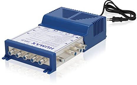 HUMAX Multischalter für Quattro und Quad LNB, SAT Verteiler mit integriertem Netzteil und Standby Funktion, SAT Verstärker mit 4 SAT Eingängen und 1 terrestrischen, 6 Teilnehmer