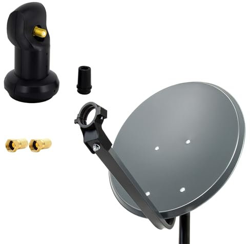 Premium X 45cm Satelliten-Schüssel Stahl Anthrazit Satellitenantenne SAT Single LNB 2X F-Stecker Satelliten-Komplettanlage 1 Teilnehmer