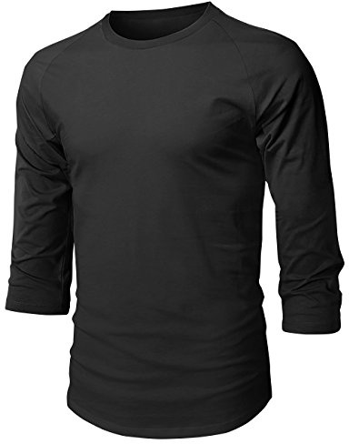 Hat and Beyond Mens Vintage Baseball Raglan 3/4 Sleeve Plain Casual Tee Basic Active T Shirts (Medium, 1hc08_Black/Black)