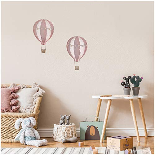 2er Set Heißluftballons Wandtattoo Wandsticker Aufkleber für Kinderzimmer Babyzimmer Aquarell Ballon Y032 (Altrosa)