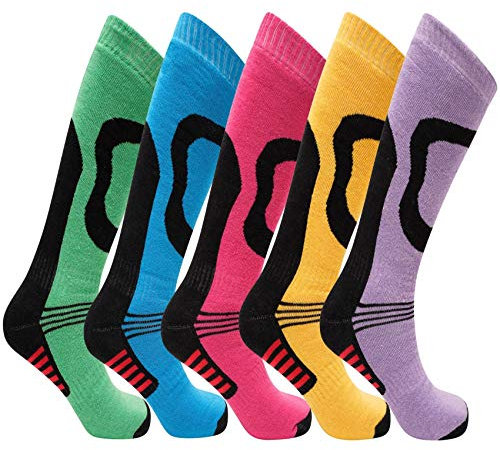 SX168-4-6 - Ladies Ski Socks 5 Pack - 4-6 - (EU 37-39)