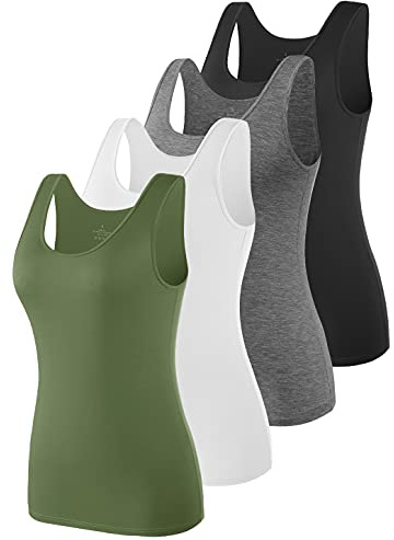 vislivin Débardeur Femmes Décontractés Extensibles Tank Top Noir/Gris/Blanc/Armée Verte L