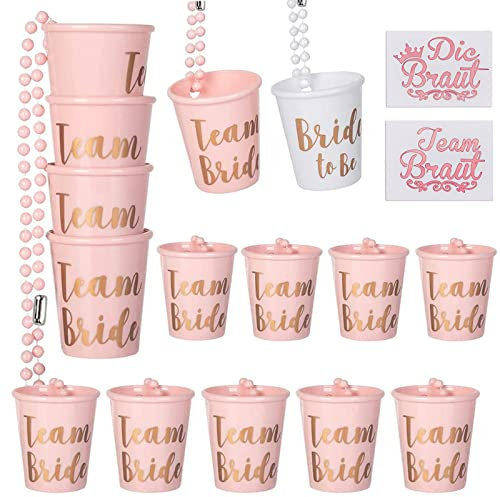 SAMSYOKI 15 Pièces verres à liqueur avec chaîne verres à shot perlé mariée en plastique collier de verre de bachelorette et mariée pour décorations de fête de mariage et douche nuptiale