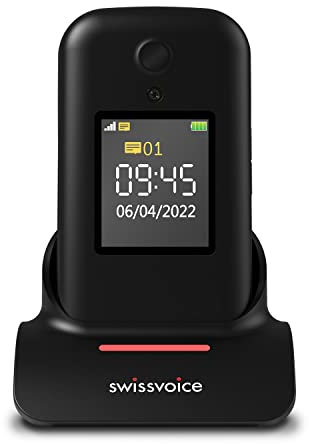 swissvoice S38, Téléphone Mobile 2G à Clapet pour Séniors avec Grosses Touches, Compatible avec Les Aides Auditives, Ecran Externe, Bouton SOS et Informations d'Alerte pour l'Aidant Familial