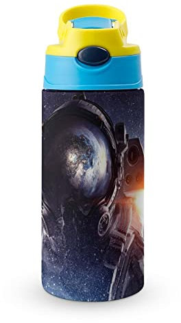 Thermos Cup 500Ml Planet Space Insulated Water Bottle with Straw for Sports and Travel 19x6.8 cm