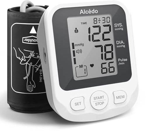 Alcedo Blood Pressure Monitor for Home Use, Accurate Upper Arm BP Monitor with Large Cuff, Alarm Reminder, 2 x 120 Memory, Talking Function