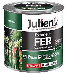 Julien Peinture Fer Anti-Rouille Brillant - Portes, grilles, portails, mobilier de jardin en métal - Vert Potager 0,25 L