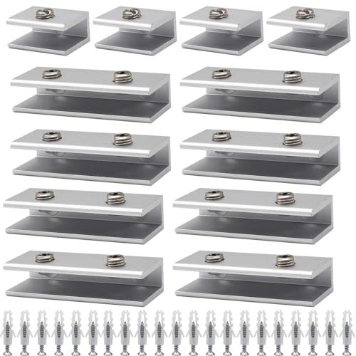 Glashalter 12 Stück Aluminiumlegierung Rechteck Klemmen mit Schrauben Einstellbare Glasklemme für 8-10 mm Dicke Glas, für Fenster Geländer Treppe Badezimmer (4 Einzel+8 Doppel Loch)