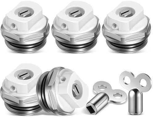 BBTO 5 Válvulas de Ventilación de Radiador con 2 Llaves para Purgar Radiadores Válvula de Ventilación de Calefacción Manual de Latón Niquelado de 1/2 Pulgada de Boquilla de Escape Llave de Ventilación