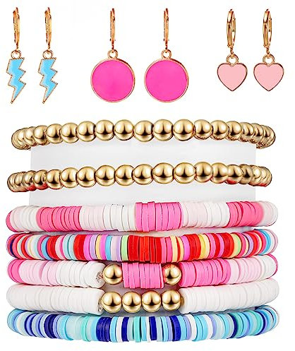 Yowivon Preppy Freundschaft Armbänder Bunte Armbänder Pack Stretch Stapelbar Gold Perlen Niedlicher Y2K-Schmuck Trendy Sachen Sommer Strand Surfer Armbänder Frauen