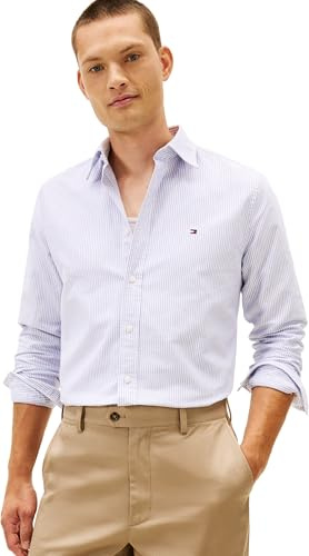 Tommy Hilfiger Chemise Homme Stripe Regular Fit Manches Longues, Multicolore (Royal Blue/White), M
