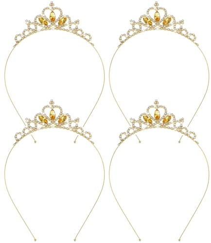 XNIVUIS 4 Pièces Couronne Princesse Fille, Diadème de Mariage Cristal, Couronne Anniversaire pour Femmes et Filles Mariage Bal de Fin d'année Fête Costumée (Doré)