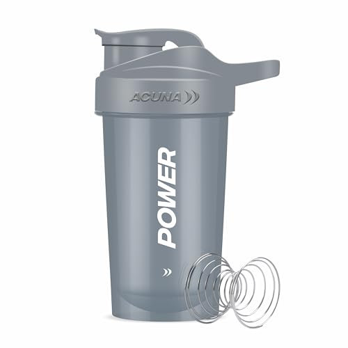 ACUNA Power Shaker, shaker per proteine da 400 ml, con sfera di miscelazione per frullati, coperchio a vite a tenuta stagna, ideale per allenamento e palestra, per frullati proteici, blu metallizzato