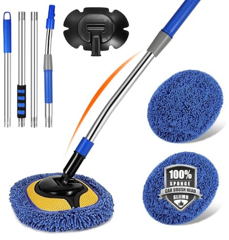 SLIIMU 167,6 cm Autowaschbürste mit Teleskopstiel für Wohnwagen, Wischmopp, Reinigungsprodukt mit arbeitssparender 15-Grad-Krümmung, Ersatzkopf für SUV, Truck, blau