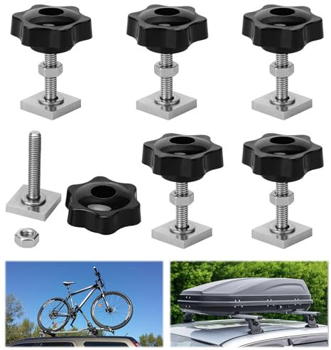 6 Stück Nutsteine M6 Dachträger Relingträger T-Nut Adapter Nutensteine 20x20mm (M6 x 35mm) mit Sterngriffmutter M6 und Unterlegscheiben für Dachbox Relingträger, Kompatibel zu Thule