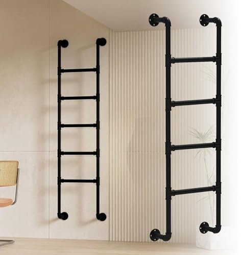 Heavy Duty Metal Loft Bed Ladder for Home Black Wrought Iron Attic Bunk Bed Stairway with Safety Climbing for Household and Outdoor Use 91 inch Height