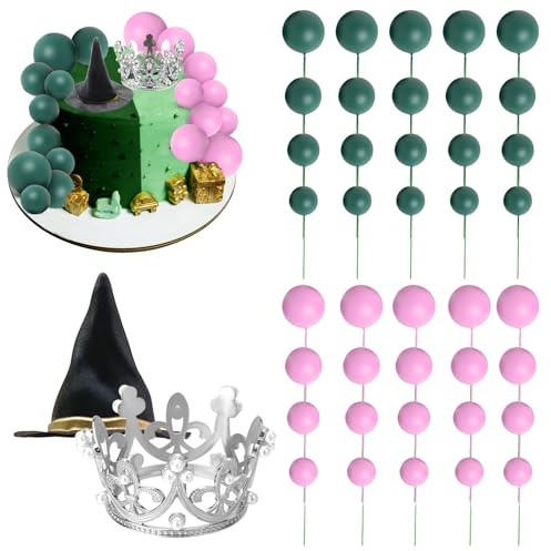 TZQFROCE 42 adornos para tartas con sombrero de bruja, decoración para magdalenas, decoración para tartas, color rosa y verde, para fiestas, bodas, cumpleaños