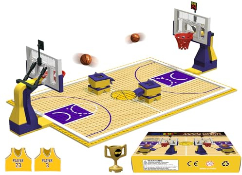 Nicolababe Blocs de construction jouets - Terrain de basket-ball classique - Plaques de base et ensembles de 2 paniers de basket-ball - Compatible avec les grandes marques (jaune)