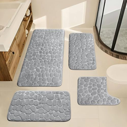 Luriseminger Badematte Set 4 Teilig, Badezimmer Teppich Badteppich rutschfest Waschbar Memory Foam Badteppich Badvorleger Set, Badgarnitur 4 Teilig