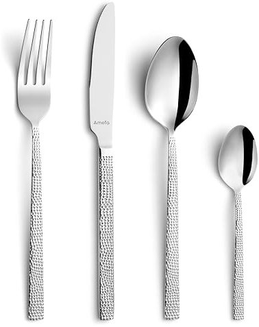 Amefa VANCOUVER Besteckset, 24-teilig, gehämmerte Struktur, modernes Design, Essbesteck aus Edelstahl 18/10, Tafelbesteck für stilvolle Tischkultur & besondere Anlässe