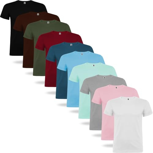 Rafasshop Pack 10 Camisetas Manga Corta Hombre Roly Beagle 100% algodón, Camiseta Interior, Ropa Hombre, Camiseta Blanca, Pack Camisetas Hombre (FR/ES, Letras, XXL, Regular, Regular, Multicolor 4)