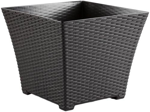 Acan Tradineur - Maceta Rattan Cuadrada de plástico, macetero, Tiesto, Recipiente para Plantas, Flores, jardín, terraza, hogar, Fabricada en España (Wengué - 37 cm)