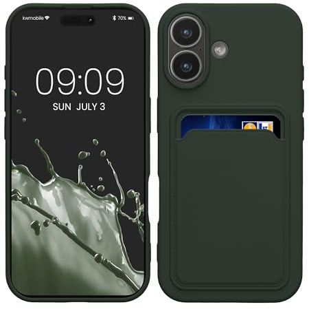 kwmobile fodral kompatibelt med iPhone 17 fodral – TPU telefonskydd med kreditkortshållare – mörkgrön