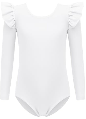 Arshiner Fille Justaucorps de gymnastique uni à manches flottantes Justaucorps pour enfants à manches longues Maillots de Danse classique Tenue de gymnastique pour filles 3-10 ans