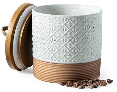 Miamolo Ceramic Jar with Lid, Coffee Canisters with Airtight Lids Kitchen Food Storage Container for Spice Loose Leaf Tea, Small Decorative Jars for Countertop Coffee Bar Accessories - White 20 fl.oz