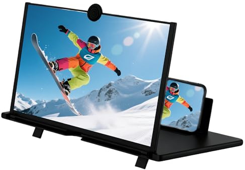 YOUNEEDFUL 12 Phone Screen Magnifier, 3D Hd Foldable Phone Stand with Screen Magnifier, Suitable for Movies, Videos, and Games, Supports All Smartphones. (Black)