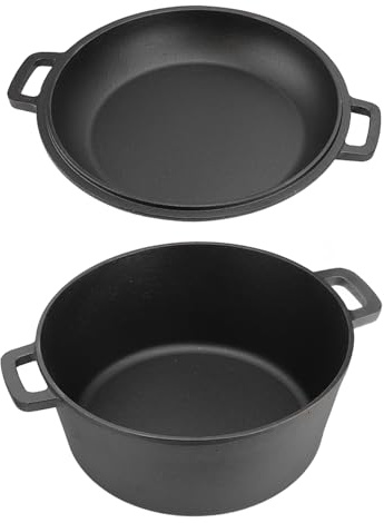 Fockety Pentola da Forno Olandese, 2 su 1 10 Pollici di Padella in Ghisa Pre -stagionata con Padella di Cottura Sul Coperchio, Set di Pentole, Set di Pentole per Pane, Frittura,