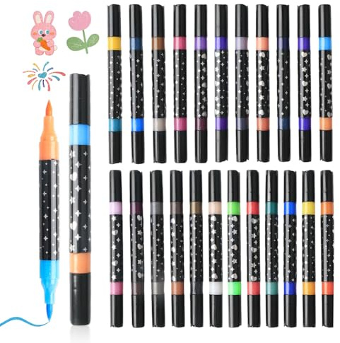CHENGCKJ 24 Farben Glitzerstifte mit Doppelspitze Glitzer Filzstifte Metallic Glitzer Stifte Zeichenset Gelstifte Farbstifte Acrylstifte für Basteln Malen DIY Kunsthandwerk Scrapbooking
