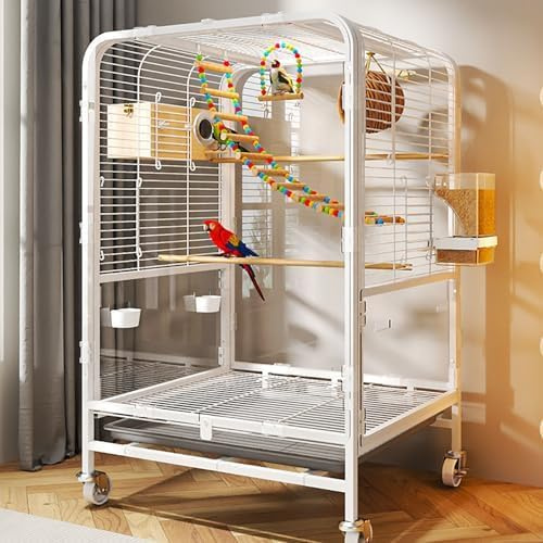 Large Parrot Cage with Rolling Stand and Slide-Out Tray for Cockatiels, African Grey, and Conures