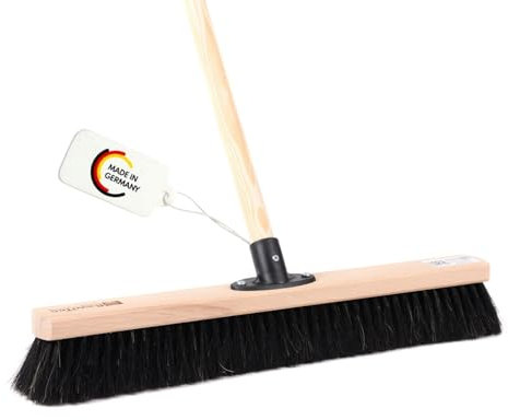 BawiTec Naturhaar Roßhaarbesen, mit QuickFix-Stielhalter, Besen Breite 50cm, inkl. Stiel 140cm Lang, Besenstiel, Holzstiel, weiche Borsten, Holz Kehrbesen, Saalbesen, für Parkett, Fliesen usw.