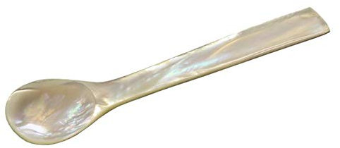 EDZARD Cuchara para caviar o huevos, nácar auténtico, longitud aprox. 12 cm, asa angular en la arriba